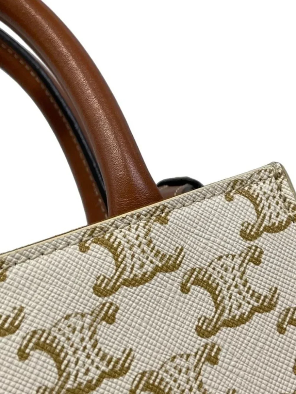 CELINE Mini Vertical Cabas Cream Brown Triomphe Canvas Calf Skin Tote Bag